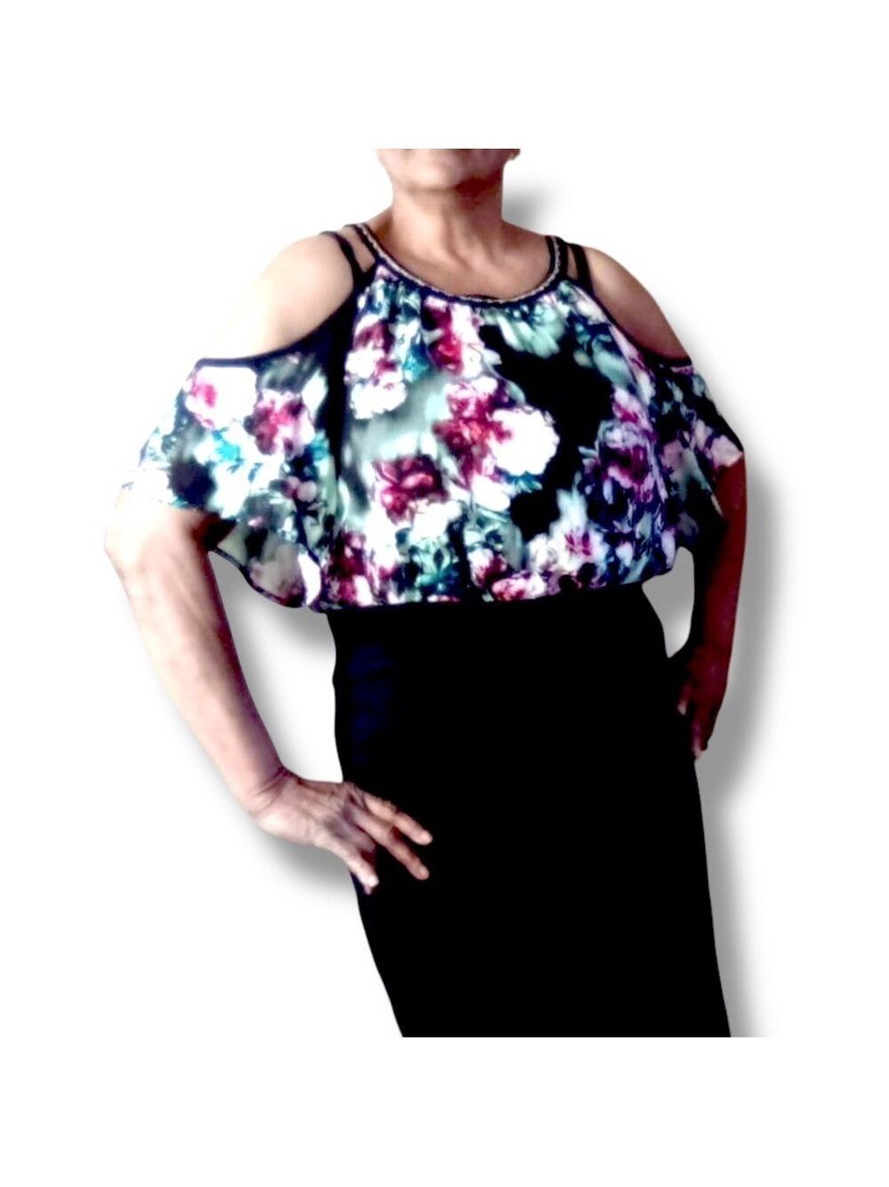 Nicole by Nicole Miller Floral Cold-Shoulder Midi Dress with Beaded Neckline 4